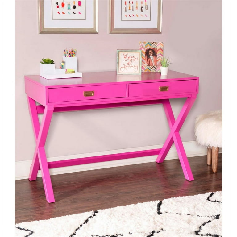Linon Peggy Wood Two Drawer Writing Desk in Pink