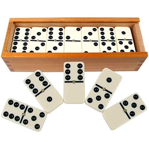 Dominoes Set- 28 Piece Double-Six Ivory Domino Tiles Set, Classic Numbers Table Game with Hey! Play! Hey! Play!