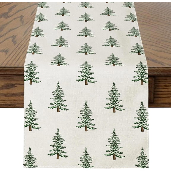 Christmas Tree Table Runner Winter Holiday Xmas Runner Farmhouse Kitchen Dining Table Decoration for Home Party Dining Room Decor 13x36 Inch (Beige)