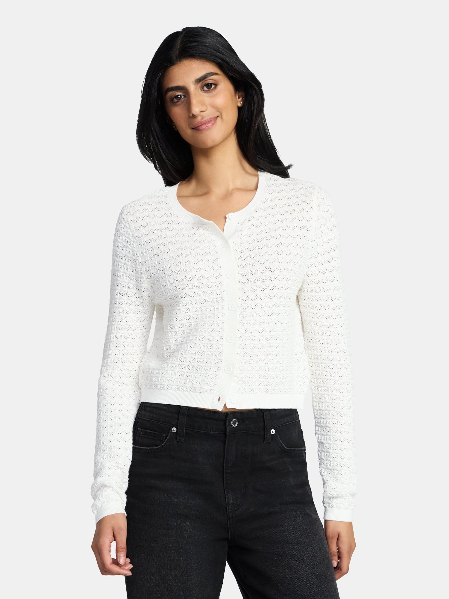 Madden NYC Women's Cotton Crochet Sweater Cardigan, Sizes XXS-XXL