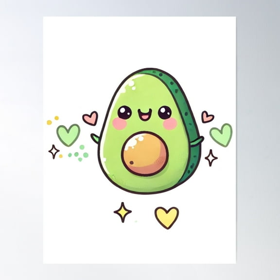 Happy Kawaii Avocado - Cute & Playful Food Art Poster Wall Art, Modern Wall Decor For Living Room Bedroom, 12x18 UNFRAMED