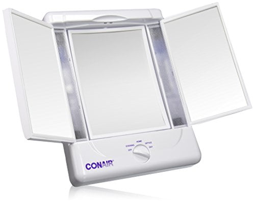 Illumina by Conair Collection Two-Sided Lighted Makeup Mirror with 3 Panels and 4 Light Settings
