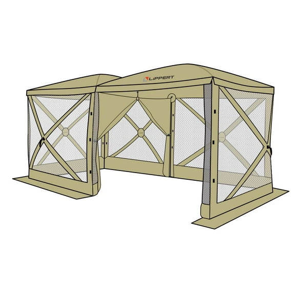 Lippert Components Portable Canopy 2022114836 Pop-Up Gazebo; 16 Foot Length x 8 Foot Width; 128 Square Foot Space For 8 To 12 People; Mesh Screen And Flame-Retardant Material Roof Panel