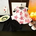 thumbnail image 2 of Toddler Girls Summer Outfits Floral Print Sleeveless Tank Tops Solid Color Shorts Casual 2 Piece Clothing Set Pink, 2 of 5