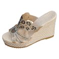 thumbnail image 1 of Bmisegm Ladies Summer Rhinestone Bright Leather Thick Bottom Large Size Slope Heel Sandals Slippers Womens Sandals Summer Black 7, 1 of 9
