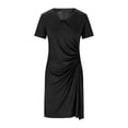 thumbnail image 4 of Dvprdro Womens Casual Work Mini Dress V Neck Short Sleeve Pleated Front Slim Fit Pencil Dress Solid, 4 of 6