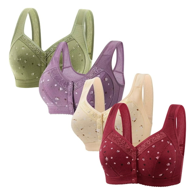 LOVZFMLL Bras for Women 4pc Woman's Comfortable Lace Breathable Bra Underwear No Rims Green XL