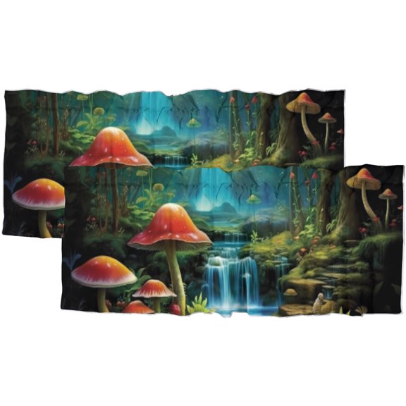 Fantasy Forest Rod Pocket Thermal Insulated Curtain Valance Mushroom Jungle Waterfall Plant Magic Fairy Tale World Privacy Window Valances for Living Room Kitchen 54 by 18 in, 2 Panel