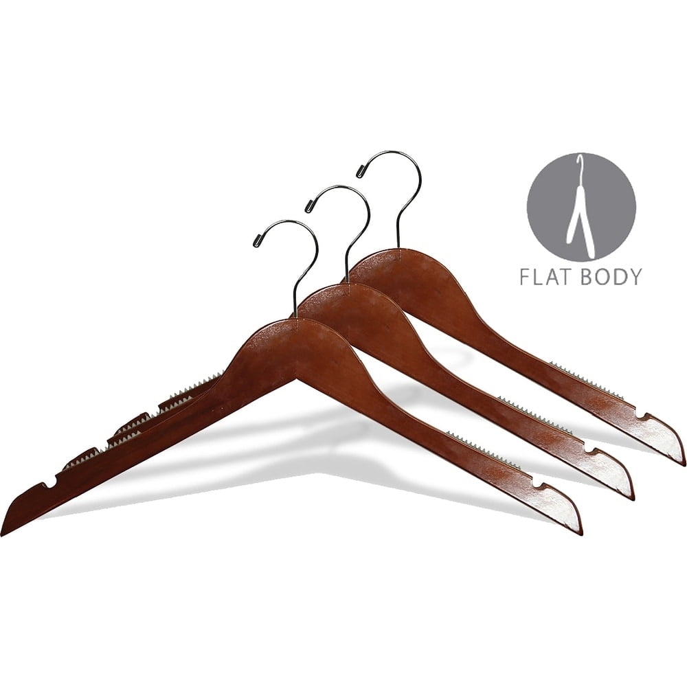 INTERNATIONAL HANGER Walnut Wood Top Hanger with Non-Slip Shoulder Grips, 50 Pack