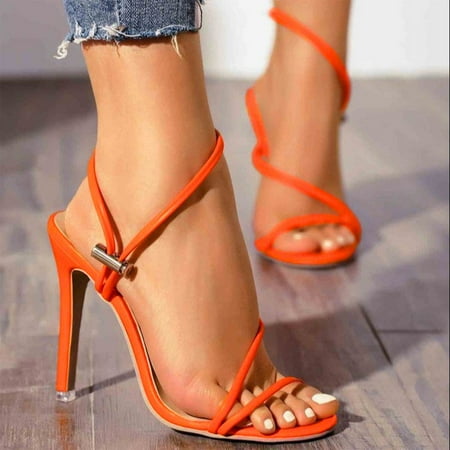 

〖Yilirongyumm〗 Orange 37 Sandals Women Buckle Women Summer Spring High Heels Casual And Fashion Large Elastic Size Sandals Style Women s Sandals
