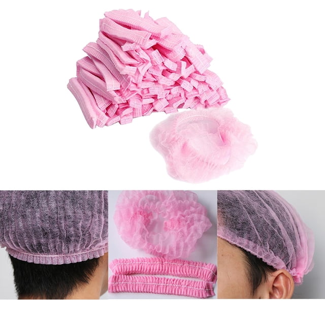 100 gorro gorro desechable protección del cabello gorro para cosmética, productos cosméticos, productos cosméticos, maquillaje, gastronomía, hig Rosado