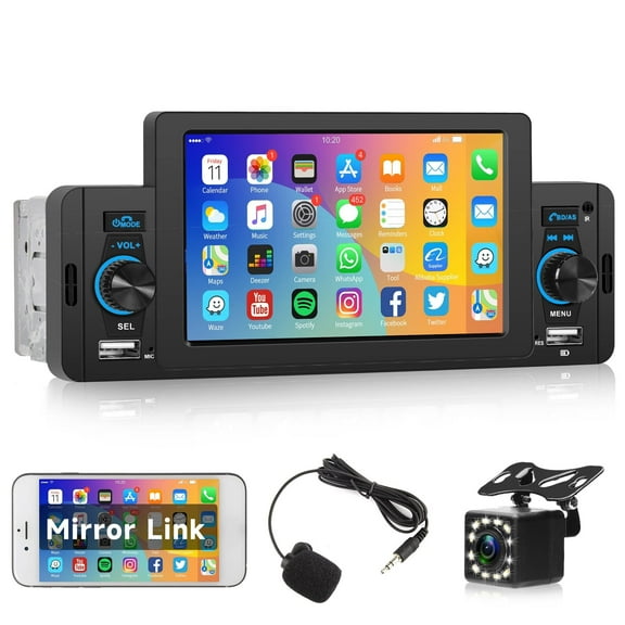 S Single Din Car Stereo 1 Din 5 Inch Touch Screen Car Radio with Bluetooth Hands-Free Calling FM Radio Mirror Link Car MP5/MP4/MP3 Player Dual USB Fast Charge EQ SWC Backup Camera