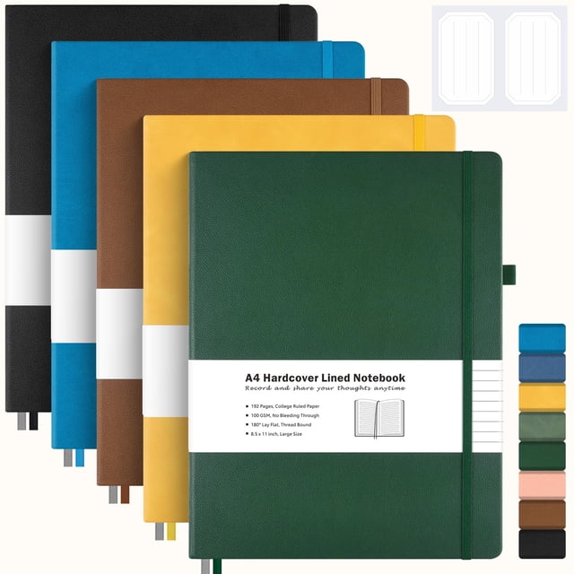 Cuaderno MALEDEN College Ruled A4 de piel, tapa dura, paquete de 5