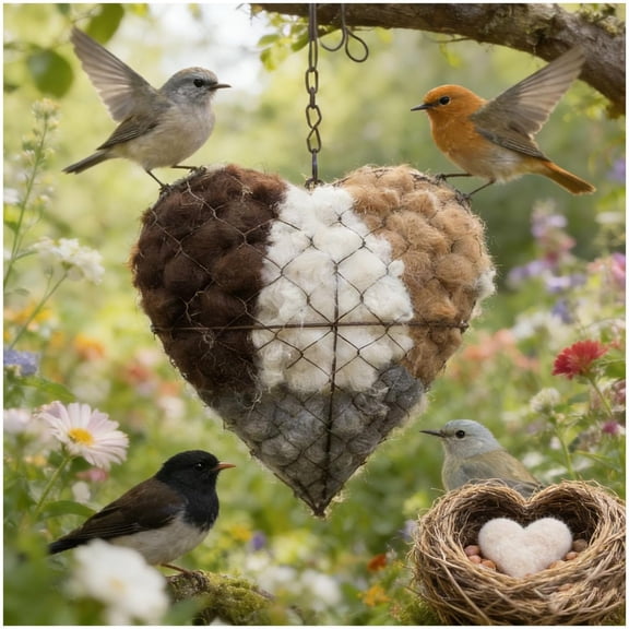 Handmade Alpaca Fiber Bird Nesting Heart, A Cozy Gift for Birds, Alpaca Fiber Bird Material House, Refillable Humming, Winter Tree Shelter Gift for Wild Birds Lovers