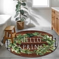 thumbnail image 3 of Farmhouse Green Garland Round Area Rug 4Ft Washable Circle Rugs for Bedroom Dining Room, Spring Black Plaid Wood Grain Non-Slip Carpet Floor Mats Indoor Outdoor Carpet Runner Aesthetic Home Decor, 3 of 8