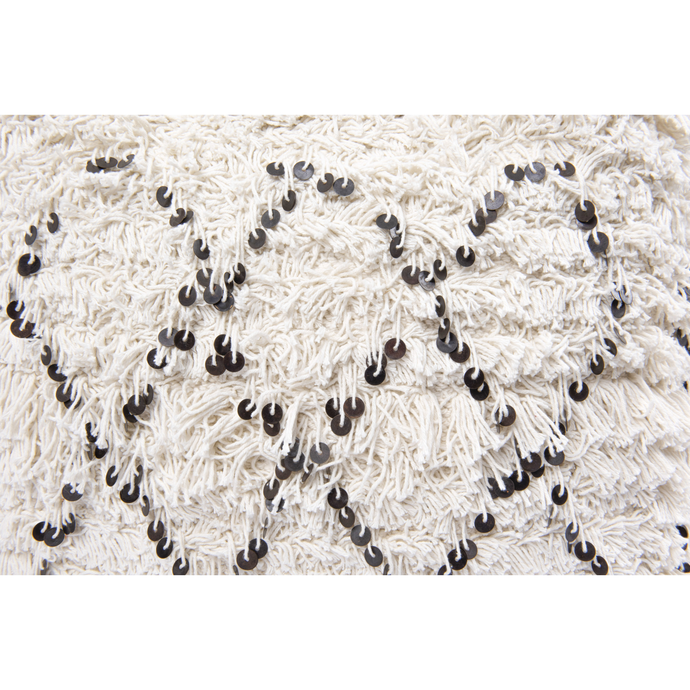 Creative Co-Op Elegant Moroccan Wedding Quilt Pouf with Sparkling Sequins, White