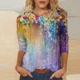 thumbnail image 1 of Hauts et Blouses d'Été pour Femmes 2023 Mode Féminine T-shirt Imprimé Ample Manches 3/4 Blouse Col Rond Hauts Décontractés Hauts d'Été pour Femmes 2023 Liquidation en Liquidation, 1 of 5
