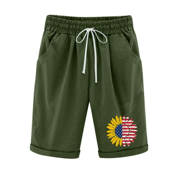 Women's 4th of July Shorts - Star Print High Waist Bermuda