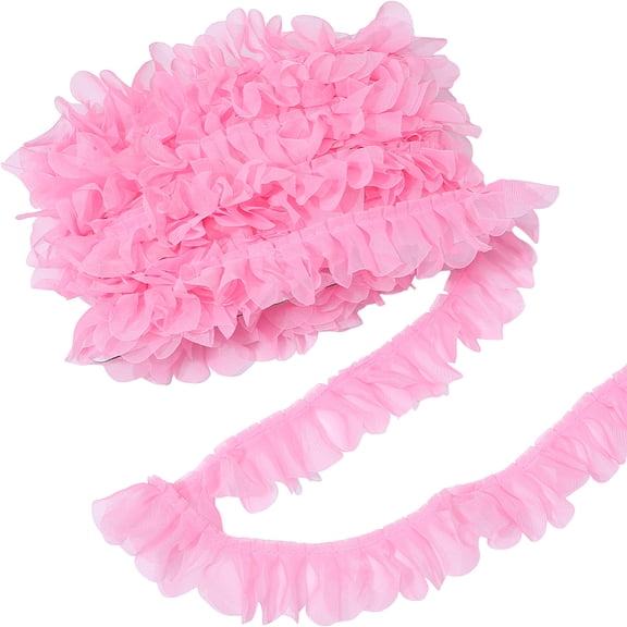 10.93 Yards Pink Ruffled Ribbon Organza Pleated Lace Trim Vintage Gathered Tulle Edging Trimming Decorative Fabric Ribbons