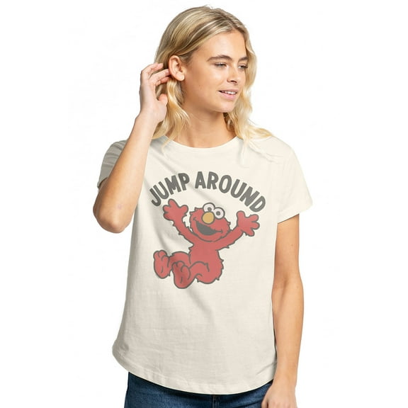 Sesame Street Elmo Jump Around Women's Graphic T-Shirt Rolled Sleeve Tee