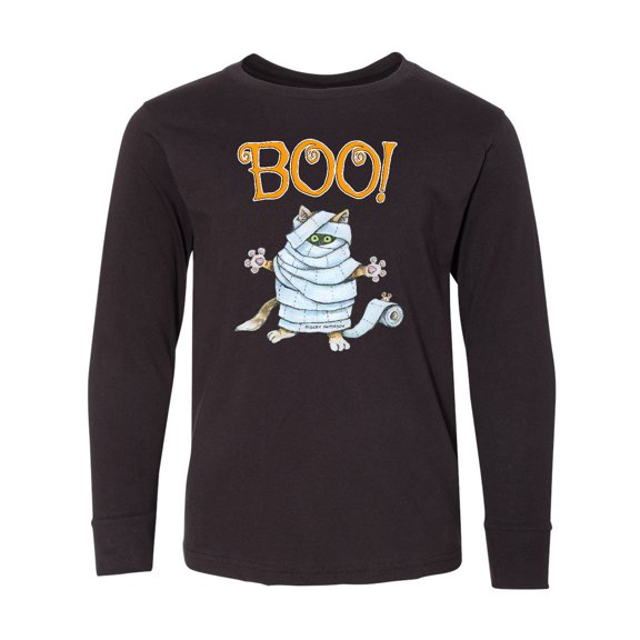 Inktastic Boo with Mummy Cat Long Sleeve Youth T-Shirt