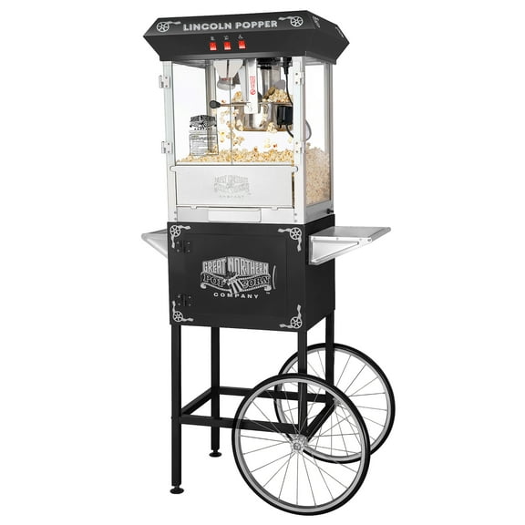 Great Northern Popcorn 8oz Lincoln Popcorn Machine with Cart, Black