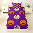 thumbnail image 3 of Feelyou Cute Pumpkin Twin Sheets, Cartoon Witch Cat Bedding, Purple Orange, 3pcs, 1 Flat Sheet, 1 Fitted Sheet and 1 Pillowcase, 3 of 5