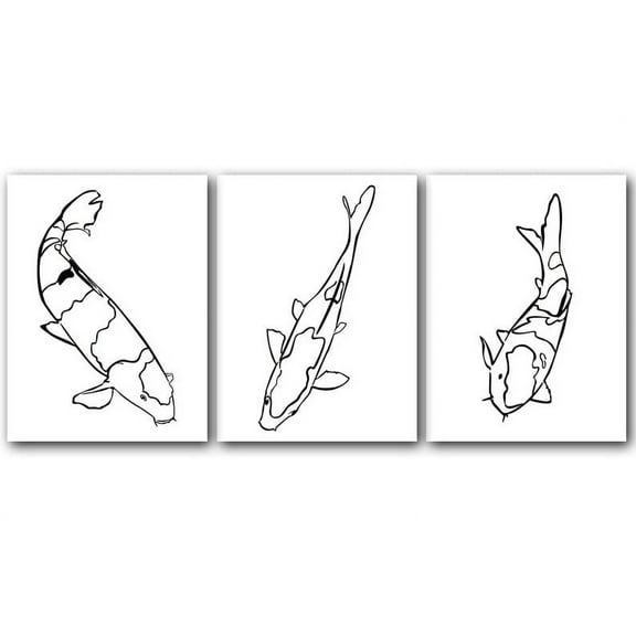 Koi Fish Drawing Line Art, Set of 3 Poster Prints, Home Wall Hanging Décor, Minimalist Prints