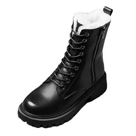 

Fsqjgq Lace Up Boots for Women with Rubber Heel Winter Women Warm Whort Cotton Shoes Round Toe Fleece Thickened Ankle Boots Slip On Rubber Work Boots Women Black 40