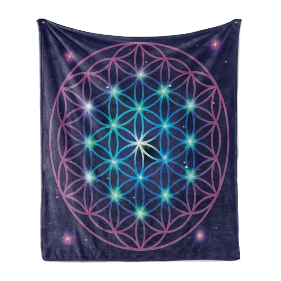 Mandala Soft Flannel Fleece Throw Blanket, Flower of Life Design on Dark Toned Background with Ombre Effect, Cozy Plush for Indoor and Outdoor Use, 60" x 80", Pale Blue Violet Indigo, by Ambesonne