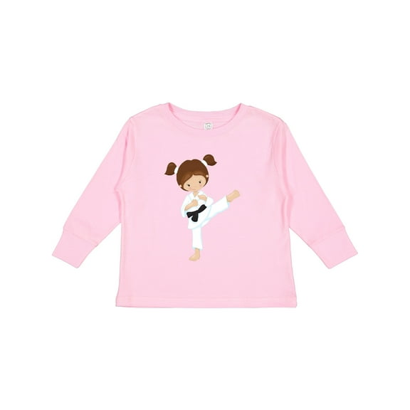 Inktastic Karate Girl, Cute Girl, Brown Hair, Black Belt Girls Long Sleeve Toddler T-Shirt