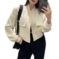 thumbnail image 2 of Chaqueta Universitaria Corta para Mujer, Larga, Abotonada, Informal, con Bolsillos. L, 2 of 7