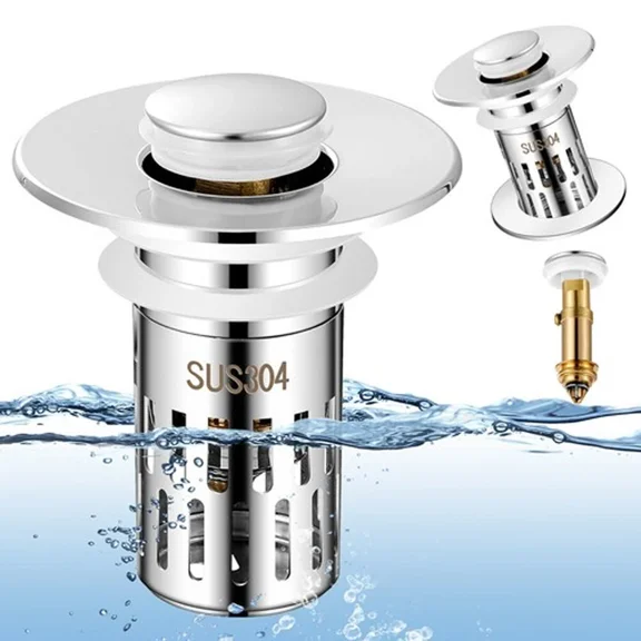 Universal Bathroom Sink Stopper Drain Strainer Pop Up Drain Stopper Stainless