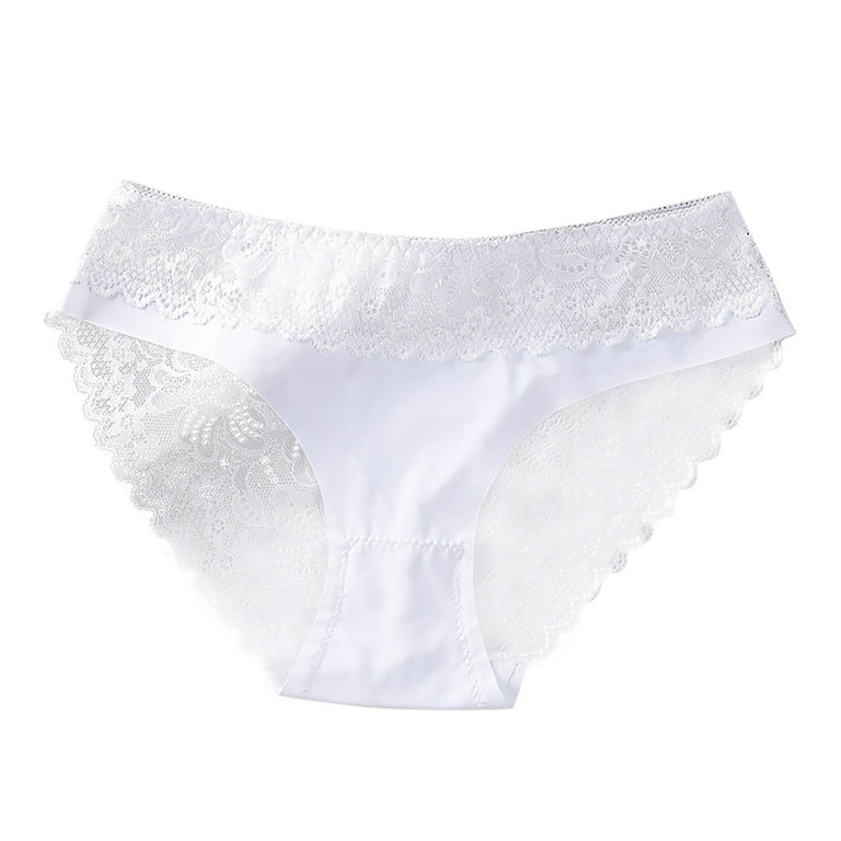 Women's Lace Seamless Comfort Panty Plus Size Sexy Stretch High Leg  Underwear Soft Lingerie Tanga White S 