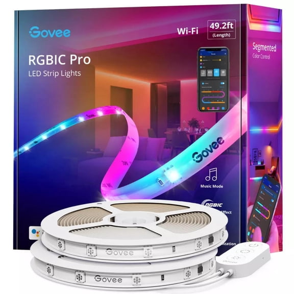 Open Box Govee Wi-Fi RGBIC LED Strip Light 49.2'