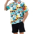 thumbnail image 2 of Yunliwuli Men 2 Piece Summer Outfits Tropical Print Button Short Sleeve Beach Shirt and Elastic Shorts Set for Streetwear, 2 of 5