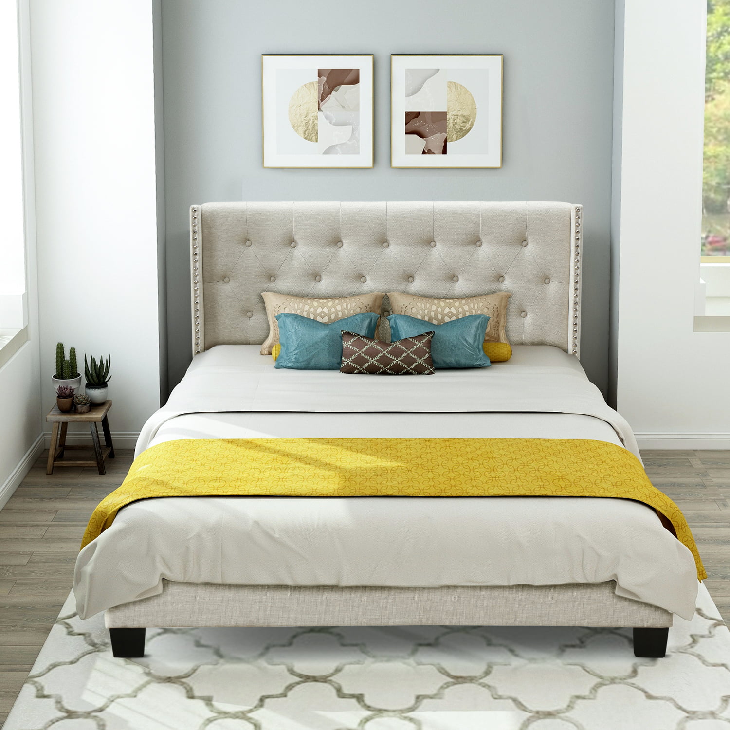 Clearance!Queen Platform Bed Frame with Headboard, Modern ...