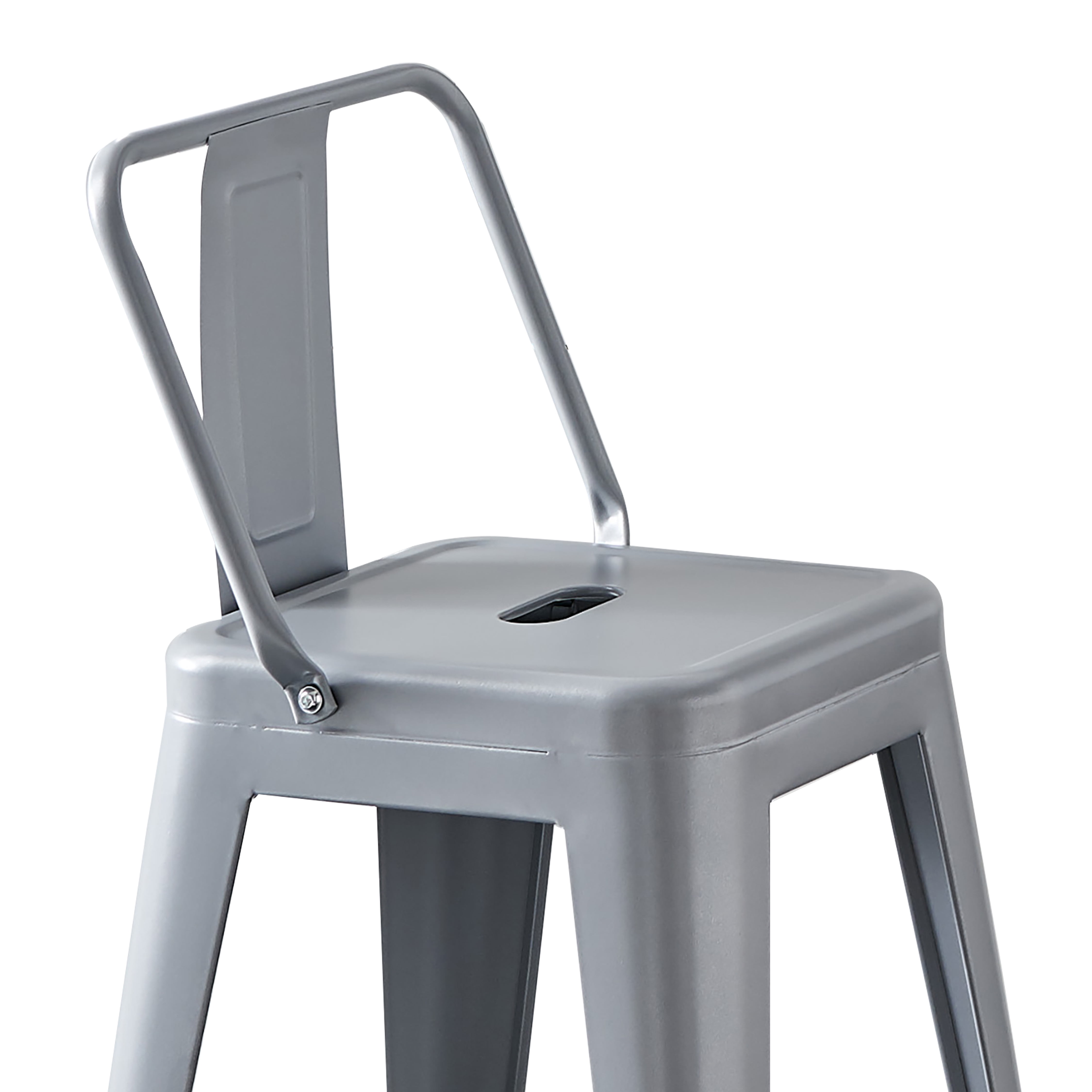 AC Pacific 24" Industrial Metal Bar Stool With Back, Silver, Set Of 2