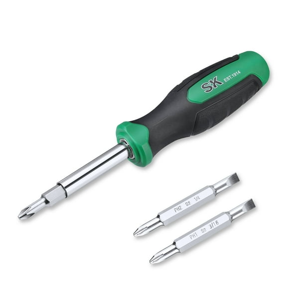 SK 6-in-1 Screwdriver - Detachable Heads, Comfort Grip - For Mechanics, Automotive, Computer Repair