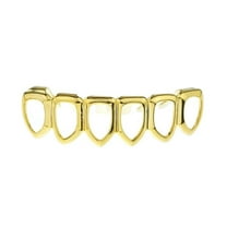 14k Gold Plated 6 Open Face Grillz Six Tooth Lower Row Bottom Teeth Hip Hop Grills