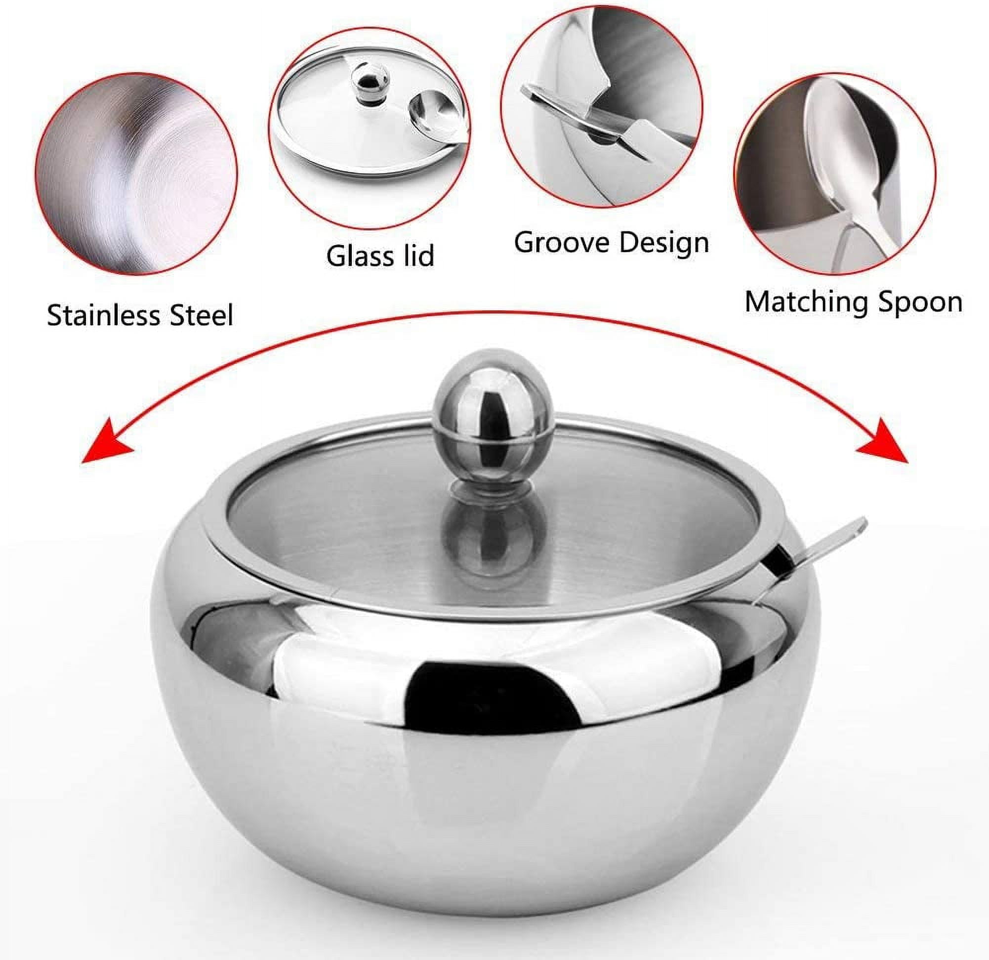 Large Sugar Bowl Glass with Clear Lid and Spoon - Holds 2 cups of Sugar (16.9oz)