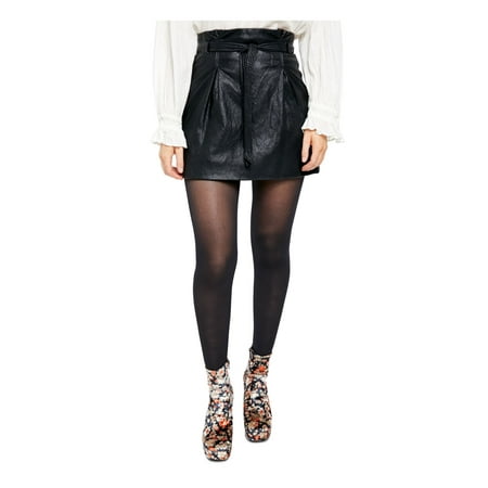 FREE PEOPLE Womens Black Faux Leather Mini Paper Bag Skirt 2