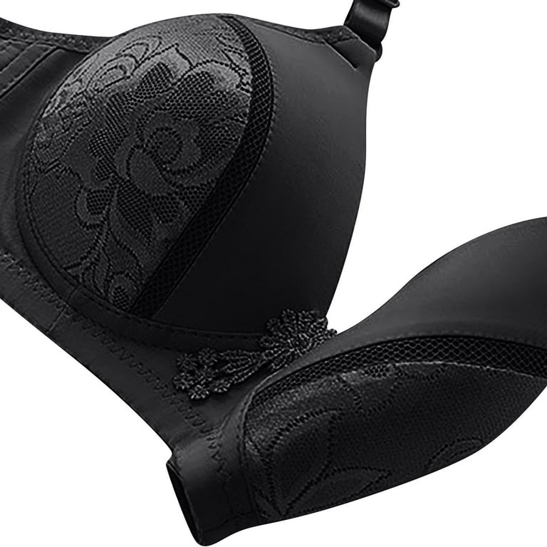 REORIAFEE Bra for Women Bra for Seniors Plus Size Solid Lace Lingerie Bra  Comfortable Bra Black 38C 