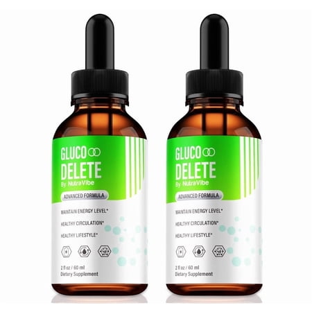 (2 Pack) Gluco Delete Drops GlucoDelete Liquid Formula - Naturally Supports Healthy Circulation and Stable Levels Official Glucose Delete Extract Review (60 Servings)