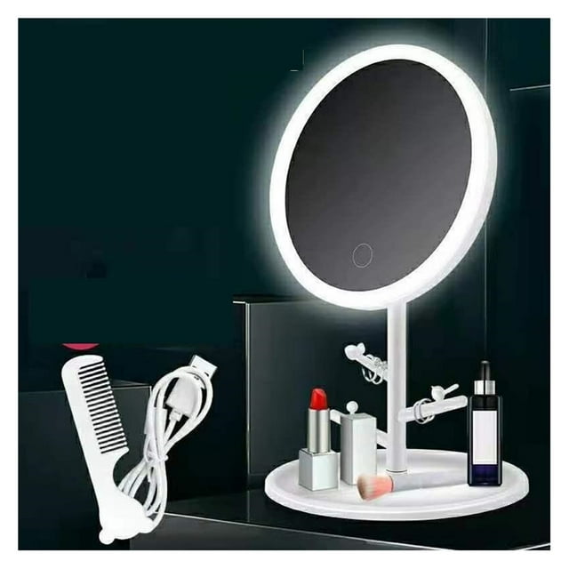 Portable Travel Cosmetic Light Up Mirrors Touch Switch LED Makeup Mirror For Home Tabletop Bathroom With Storage Tray USB Charg ,Widely Use