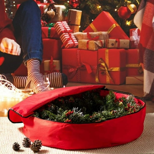 Fugacal Garland Container,Red Christmas Gift Storage Bag Decoration Bell Wreath Garland Container Waterproof Dustproof,Wreath Storage Bag