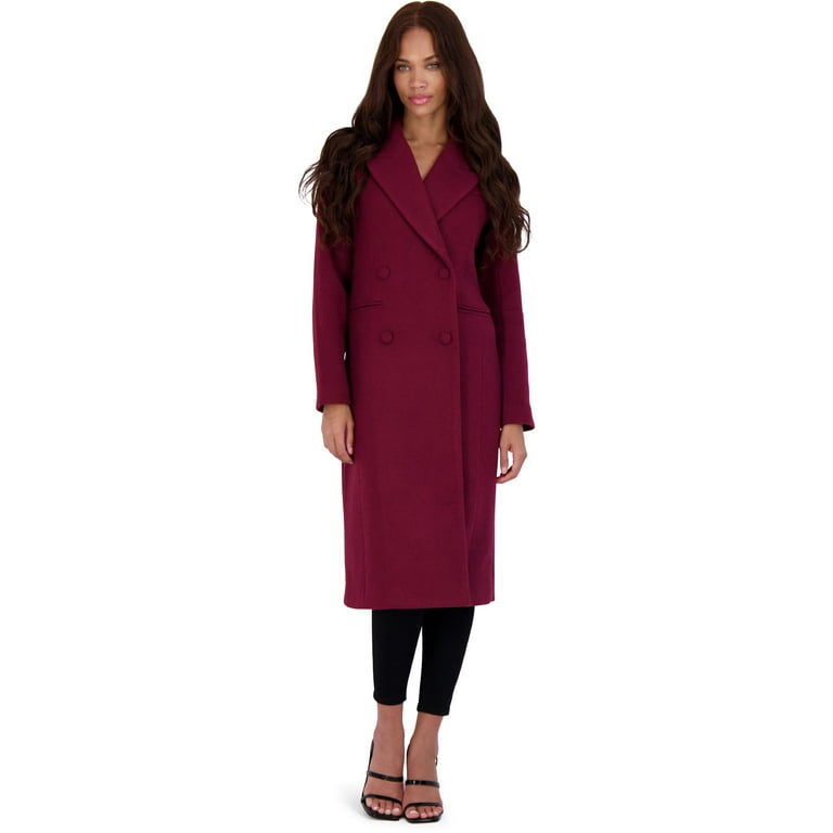 Avec Les Filles Women's Double Breasted Tailored Wool Blend Coat