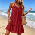 thumbnail image 1 of XiYing Robes pour Femmes, Robe d'Été en Lin à Bretelles Spaghetti pour Femmes, Sans Manches Ajustable, Ourlet à Volants, Plage, Vacances, Décontractée, Coupe Ample, S-TTG, 1 of 9