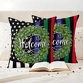 thumbnail image 3 of Independence Day Pillow Covers 2 Pack US Flag Day Patriotic Weclome Wreath Red Black Stripes Pillowcase Waterproof Outdoor Throw Pillow Cover for Patio Garden Square Cushion 20”x20”, 3 of 9