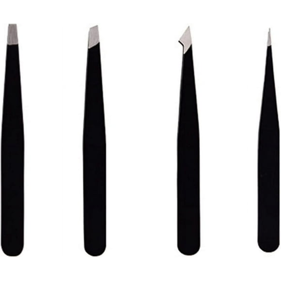 4pcs Professional Stainless Steel Tweezers, Precision Tweezers For Blackheads, Ingrown Hair, Fragments, Eyelashes, Black